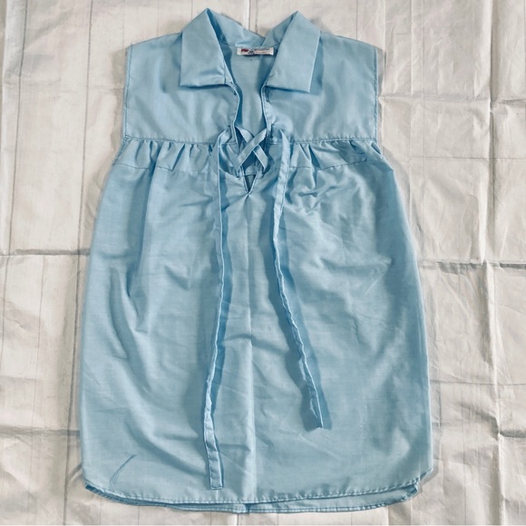 Light Blue Handmade Women's Sleeveless Renaissance Tunic V Neck Tie Up Loose - Picture 6 of 13